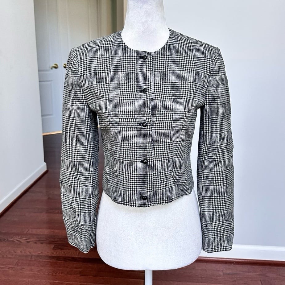 Pendleton 100% Wool Black White Plaid Button Up Jacket Coat Sweater Size 4p